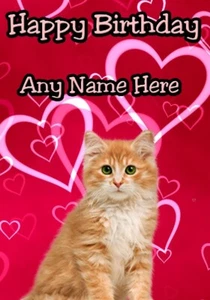 Ingwer Kätzchen Katze A5 personalisierte Karte Herzen Geburtstag Jahrestag usw MM8 - Bild 1 von 1
