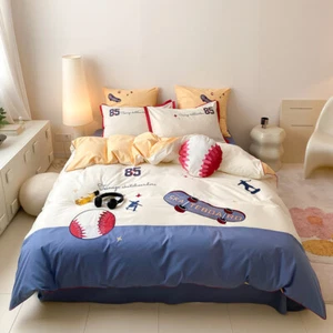 Whithe and Blue Boys Room Skating and Baseball Sport Duvet Cover  Bedding - Picture 1 of 6