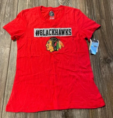NWT Girls Chicago Blackhawks Cute Red Short Sleeve V-Neck Logo Shirt Large 10/12 - Image 1 of 3