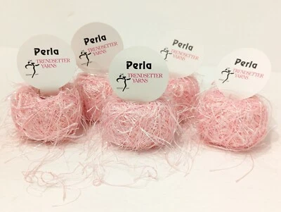 Lot of 5 SPARKLY Lashy Balls of PERLA from TrendSetter Yarns ITALY #55 Pink - Image 1 of 4