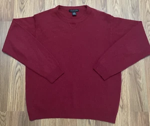 Cashmere Wool Sweater Mens Large Burgundy Crewneck Pullover Luxury Blend - Picture 1 of 13