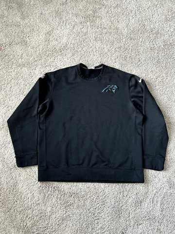 Nike Carolina Panthers Pullover Mens XL Black Therma Fit Crew Neck Sweater Cover