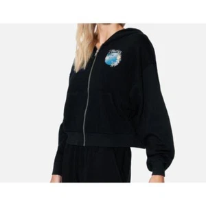 Hurley Women’s Size XS Full Zip Hoodie Black Floral Graphic Cropped Sweatshirt - Picture 1 of 6