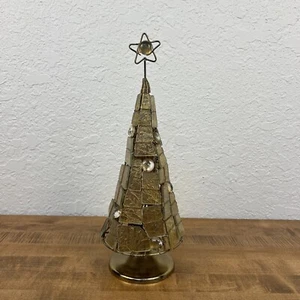 Vintage Golden Glass Christmas Tree Tea Light Candle Holder - Picture 1 of 15