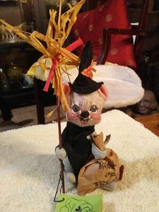 Annalee 6" Hexe Maus Besen 1977 Halloween Deko Figur Trick or Treat Tasche - Bild 1 von 7