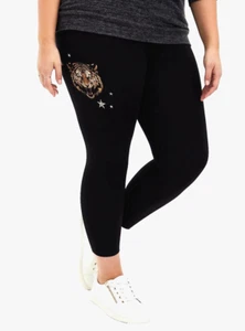 NWT Torrid 2 Black Tiger Star Tummy Smoothing Crop Length Leggings Size 2X 18 20 - Picture 1 of 7