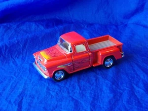 KINSMART 1955 Chevrolet Step Side Pickup 1/32 Pull Back Orange w/ Flames - Picture 1 of 4