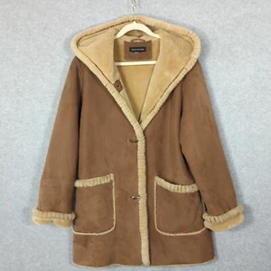Jones New York Damen Medium Penny Lane Mantel braun Wildlederimitat & Fellbesatz Kapuze - Bild 1 von 11