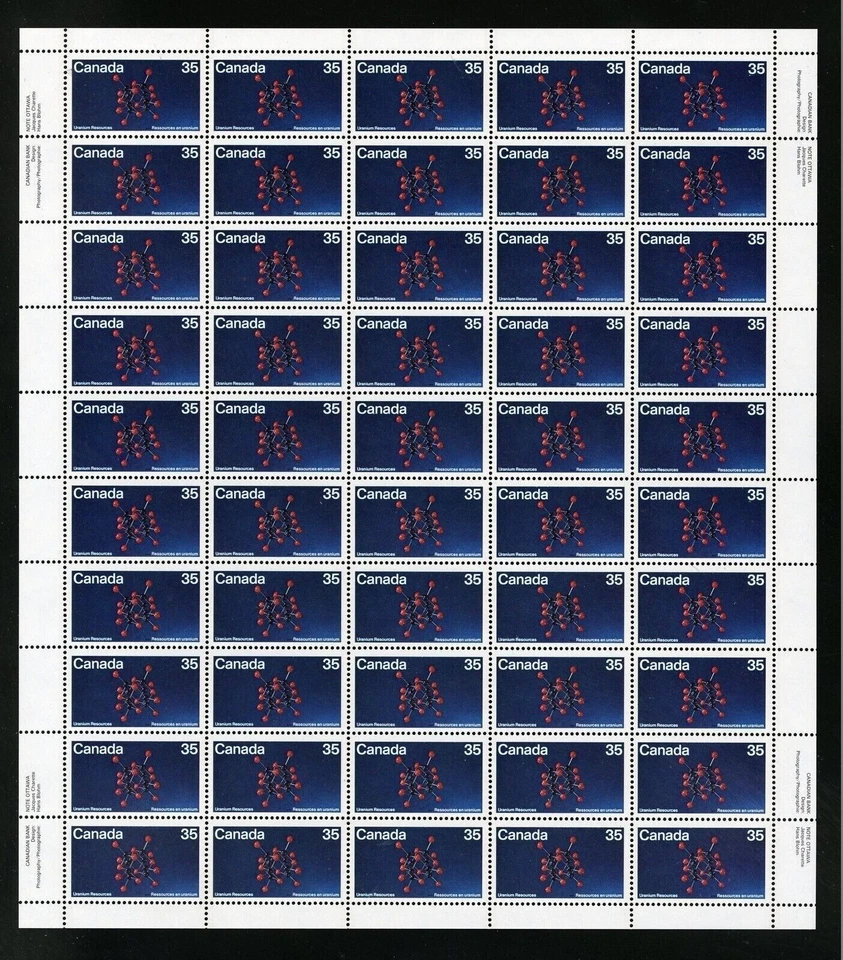 Canada — Full Pane of 50 — 1980 Uranium _ Uraninite Molecular Structure #865 MNH - Image 1 of 1