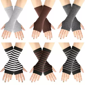 Fingerless Gloves Striped Elbow Gloves Elbow Mittens Arm Cover Autumn Winter - Picture 1 of 44