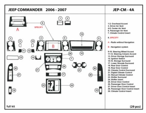 Kit de molduras de tablero de fibra de carbono real para Jeep Commander 2006-2007 superposición interior - Imagen 1 de 4