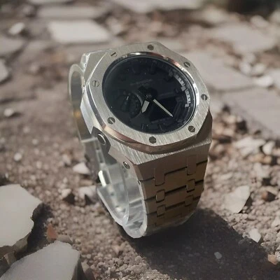 Silver Custom G-Shock GA2100 MOD Casio Watch Casioak Gift For Men Customized - Image 1 of 4