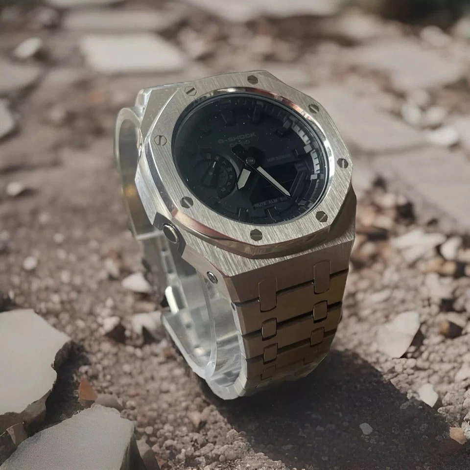 Silver Custom G-Shock GA2100 MOD Casio Watch Casioak Gift For Men Customized - Image 1 of 4