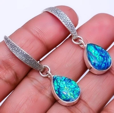 Triplet OpalGemstone Earring 925 Sterling Silver Handmade Jewelry - 2” - Image 1 of 2