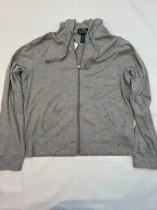 Lauren Ralph Lauren Jacke Damen XL Grau Active Hoodie Baumwolle Stretch Reißverschluss Neu mit Etikett - Bild 1 von 13