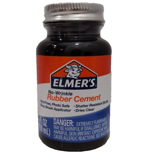 Elmer's Rubber Cement Clear Adhesive Glue Brush Applicator No Wrinkle E904 4 oz