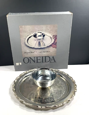 "Servidor Oneida Georgian Scroll 12,5"" Diam Chip Dip plateado cuenco de 5"" de diámetro 1987" Foto 1 de 4