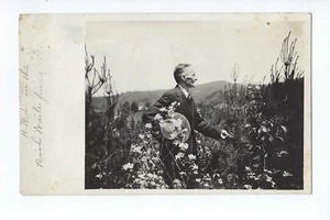 Portrait eines Mannes mit verrückten Koteletten? RPPC Postkarte Strohhut 1921 - Bild 1 von 2