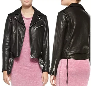 Iro Leather Jacket Size 38 AU 10 Wilma Moto Jacket Black Brown - Picture 1 of 8