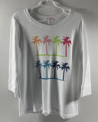 Sudadera Pullover Top FRESH PRODUCE Para Mujer Blanca Estampado Palmera Mangas 3/4 S Foto 1 de 4