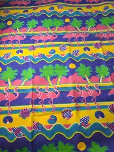 Vintage Flamingo Palme Strand Motiv Twin Überwurf Decke Handarbeit Stoff - Bild 1 von 16