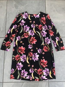 Marks & Spencer Collection Black & Purple Floral Shift Dress Size 14 Officewear - Picture 1 of 9
