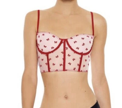 Lencería corta Forever 21 Sweetheart Bow Bustier rosa rojo talla mediana Foto 1 de 4