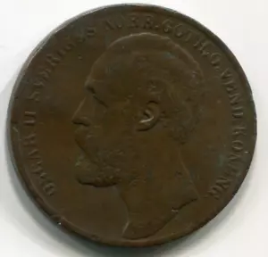 1873 Sweden Oscar II Bronze 5 Ore Mintage-783,000 27 mm KM# 730 With Dots - Picture 1 of 2
