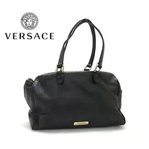 Versace (autentica) grande borsa a tracolla in pelle nera e Medusa oro, ottime condizioni - Foto 1 di 11