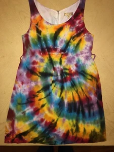Princess Vera Wang Lined Zipper Dress Size 9, Tie Waist Awesome Tiedye - Picture 1 of 2