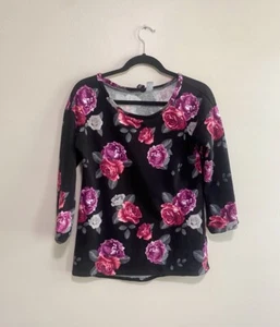 H&M 100% Cotton Black Floral Sweater Size X-Small - Picture 1 of 5