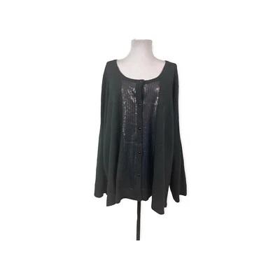 Avenue NUEVO Para Mujer 26/28 3X Cárdigan Abotonado Suéter Negro Lentejuelas L/S Foto 1 de 4