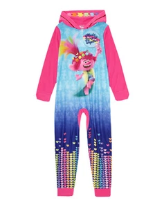 Trolls Girls Pajamas Blanket Sleeper Pink Hood Zip Up Poppy Winter Size 6/6X - Picture 1 of 12