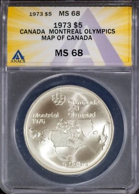 1973 $5 Silver Canadian Olympics Olympic Flame MS 68 ANACS # 7646602 + Bonus - Image 1 of 2