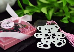TEDDY BEAR BOOKMARK TASSEL Girl Child Baby Pink Silver Metal Bear GIFT BOX NEW - Picture 1 of 2