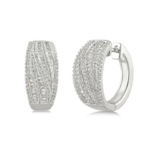 1 CTW Diamond Cluster Twist Hoop Earrings in 925 Sterling Silver for Women - Picture 1 of 6