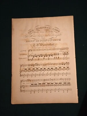 The Harper's Song by T.V. Wiesenthal words from Rockeby SHEET MUSIC harp/piano  - Image 1 of 4