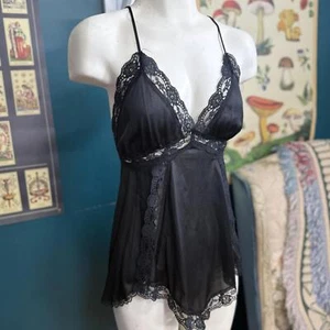 Vintage 70s Black Teddy Made in USA size M - Picture 1 of 4