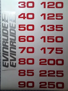 EVINRUDE BOAT MOTOR COWLING REPLACEMENT DECALS YOUR CHOICE OF HORSEPOWER RATING - Picture 1 of 1