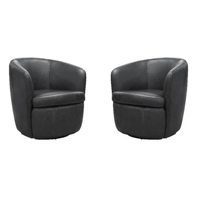 Paquete de dos sillas de club giratorias de cuero italiano de pizarra vintage Pemberly Row Foto 1 de 4
