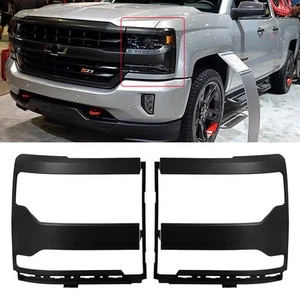 Pair Black Headlight Trim Bezel Cover Fits For Chevy Silverado 1500 2016-2018 - Imagen 1 de 6