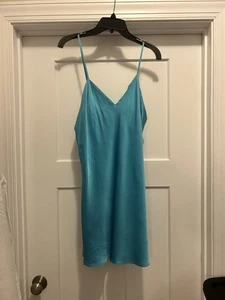 Vintage 90’s For Your Comfort Silk Slip Dress Aqua Blue Gown Cocktail Party Club - Picture 1 of 6