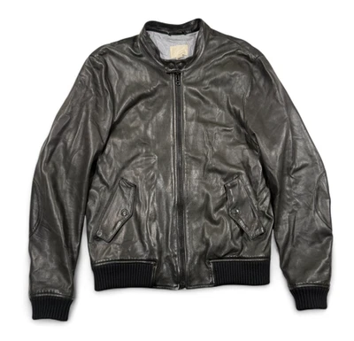 Band of Outsiders Leather Harrington Jacket Black Sz 2 Medium Italy Moto Biker - Image 1 of 4