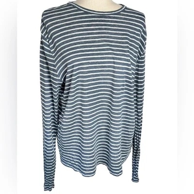 Camisa Vince 100% Lino Rayas Manga Larga Azul Talla Grande Náutica Preppy B079 Foto 1 de 4