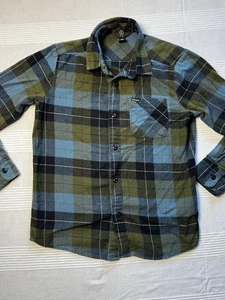 Volcom Youth Boys Button Up Green Plaid Short Sleeve Shirt Size medium  - Picture 1 of 8