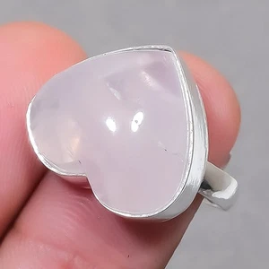 Rose Quartz Heart Shape Gemstone Handmade Gift Adjustable Jewelry Ring SR 1954 - Picture 1 of 7