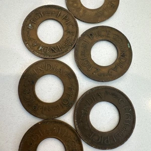 6 Münzen LOT Bronze Britisch Indien PICE Münze 1943 1944 1945 1947 KRONE - Bild 1 von 24