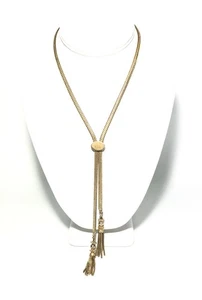 Vintage MONET 22” Lariat Slide Bead Tassel Necklace. Gold Tone Bolero - Picture 1 of 20