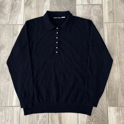 Jersey WOOLOVERS Mujer Talla XL Azul Cachemira Lana Merino Cuello Perla Botón Foto 1 de 4