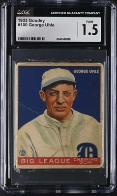 1933 GOUDEY #100 GEORGE UHLE CGC 1.5 FAIR RC ROOKIE TIGERS 4792 - Image 1 of 2